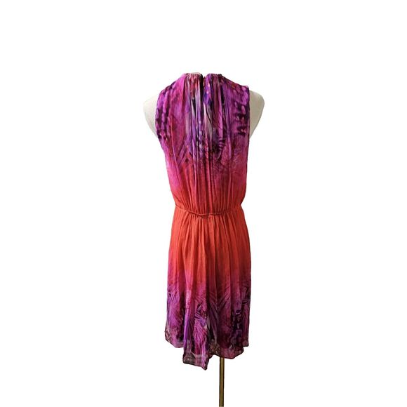 ELIE TAHARI 100% Silk Red Purple Abstract Fit & Flare Midi Dress Flowy Lined 4‎ - Picture 2 of 4